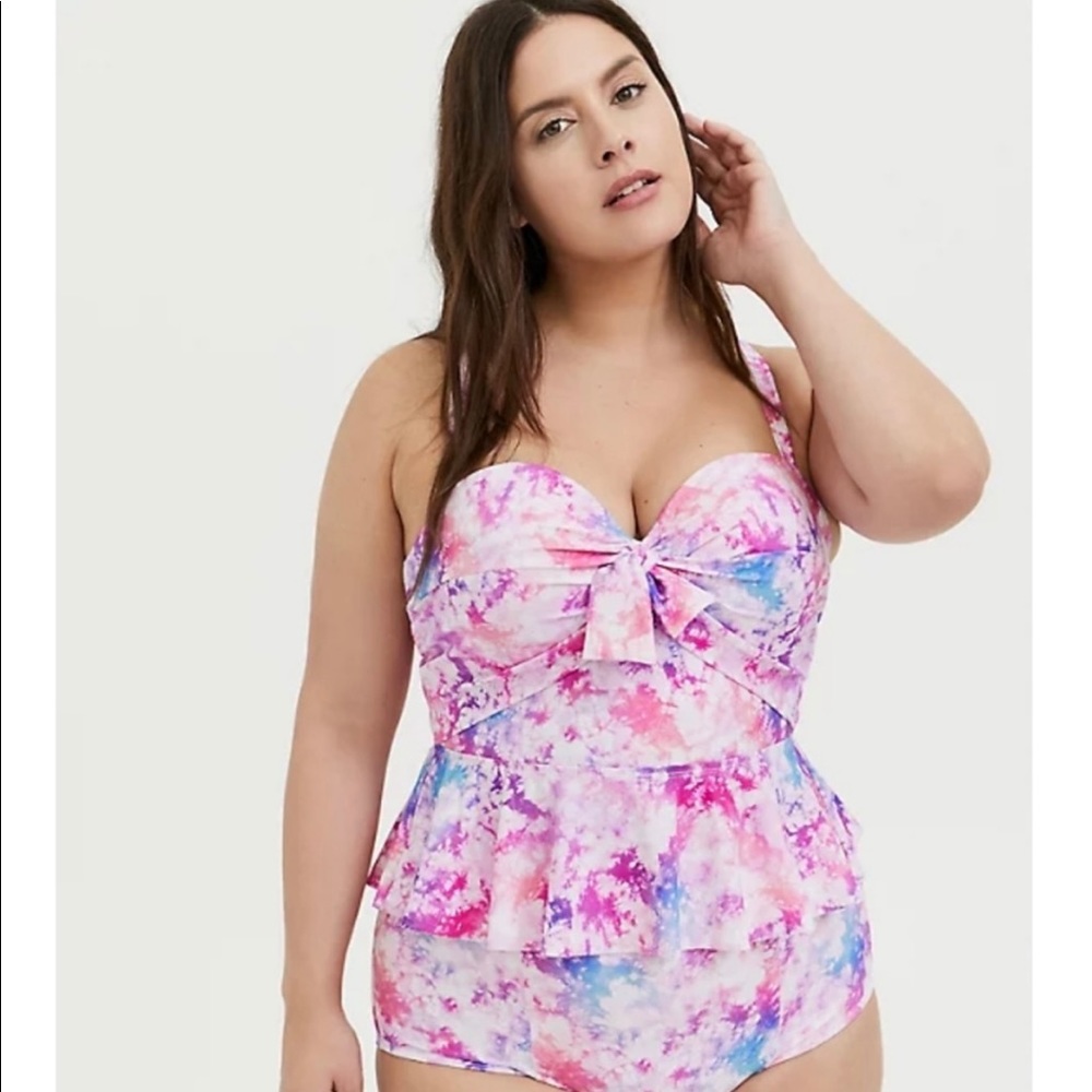 Torrid Tie dye peplum swim top